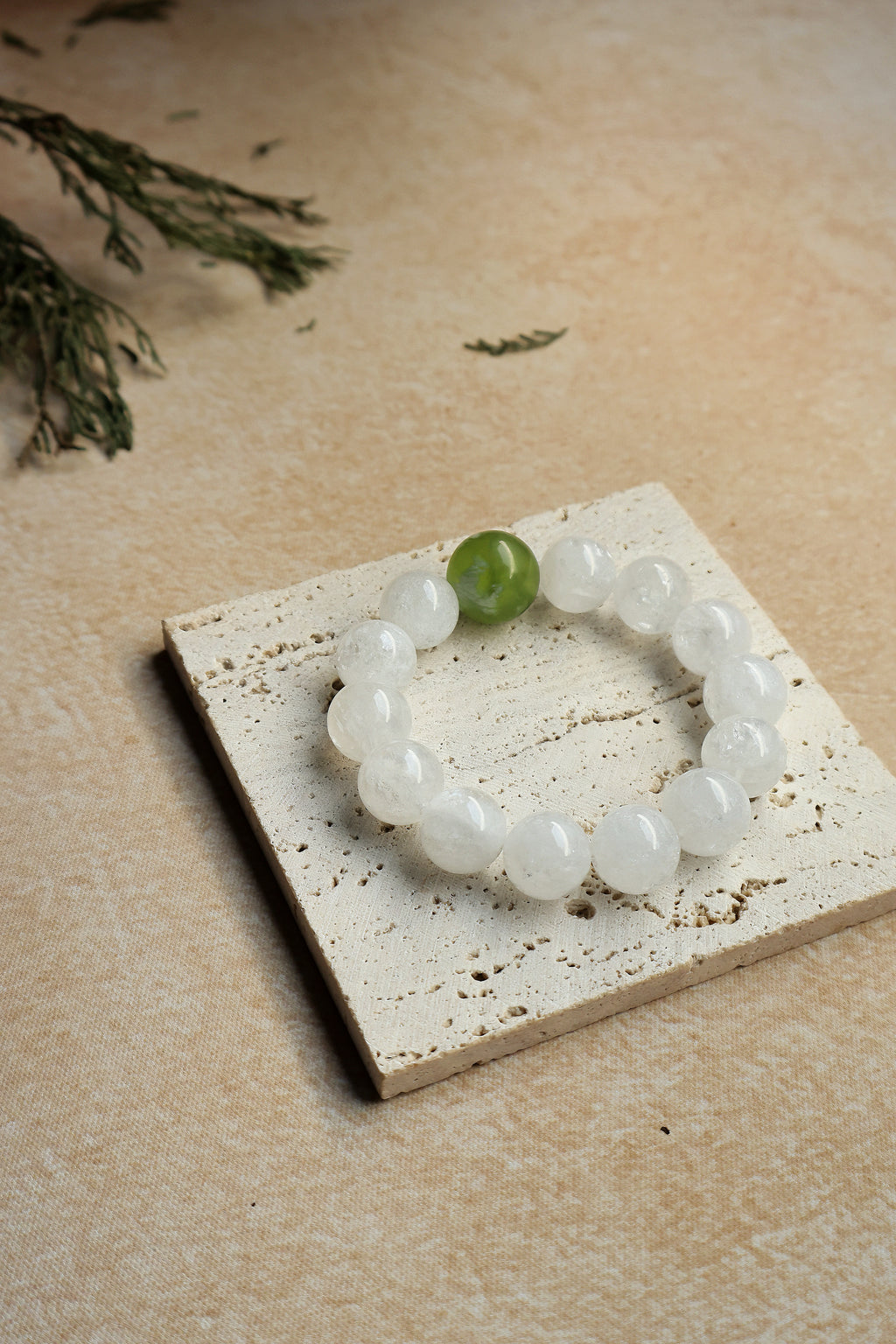 White Phantom Quartz and Xiuyan Jade Bracelet
