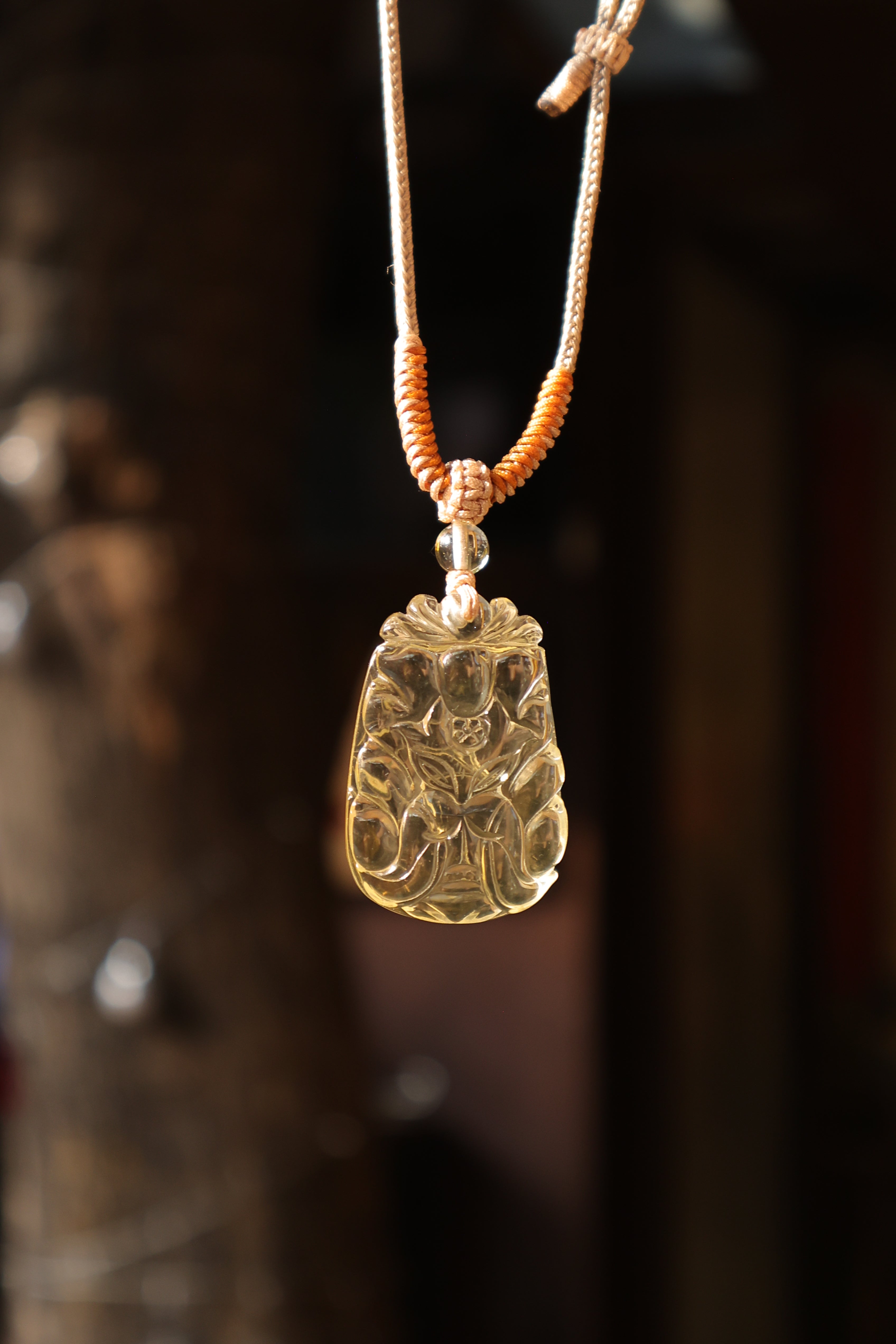 Carved Fox Citrine Pendant Necklace
