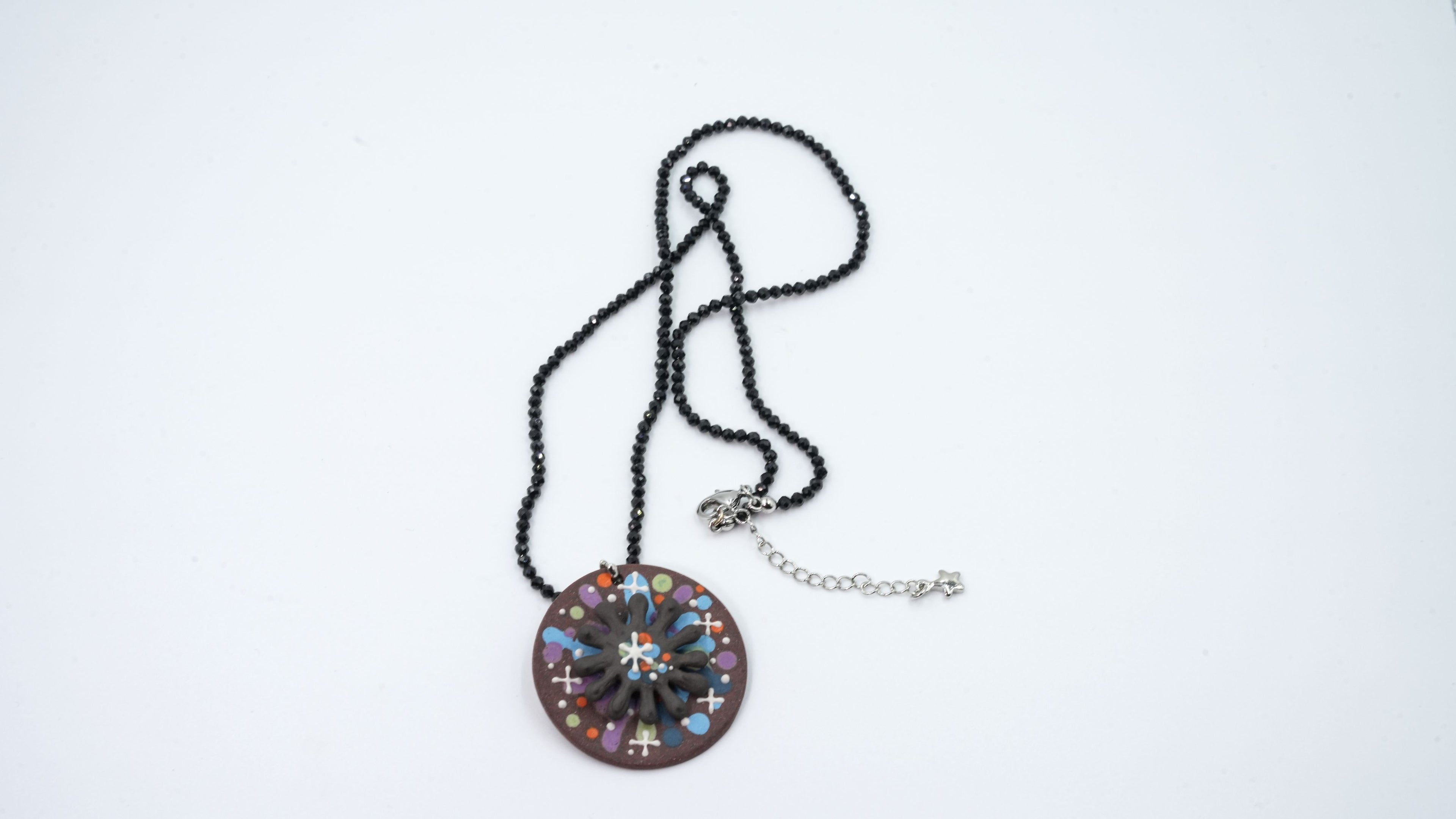 Handcrafted One-of-a-Kind Ceramic Pendant Necklace (Stardust Echo)