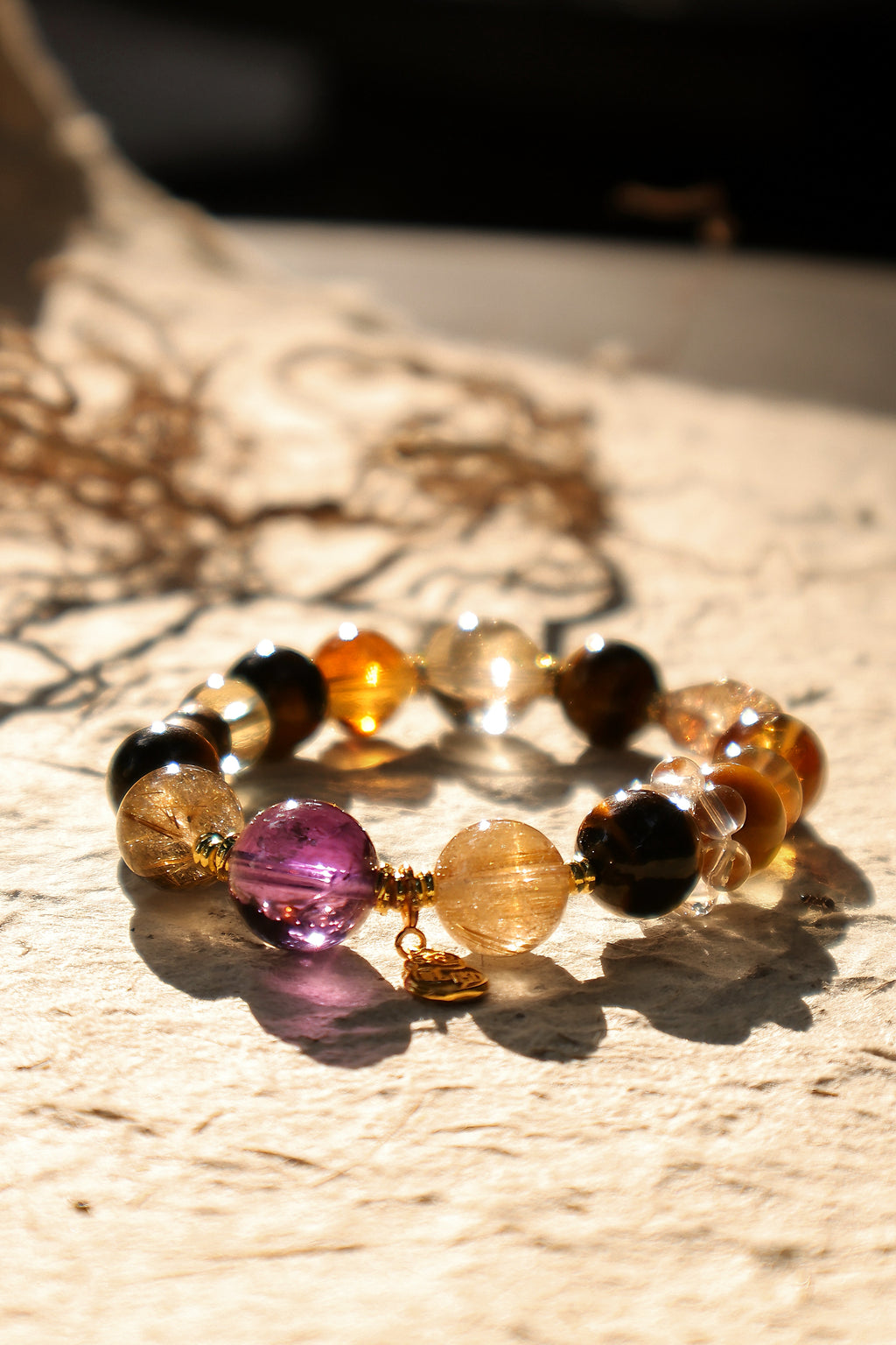 Tiger's Eye, Citrine, Amethyst & Rutilated Quartz Bracelet