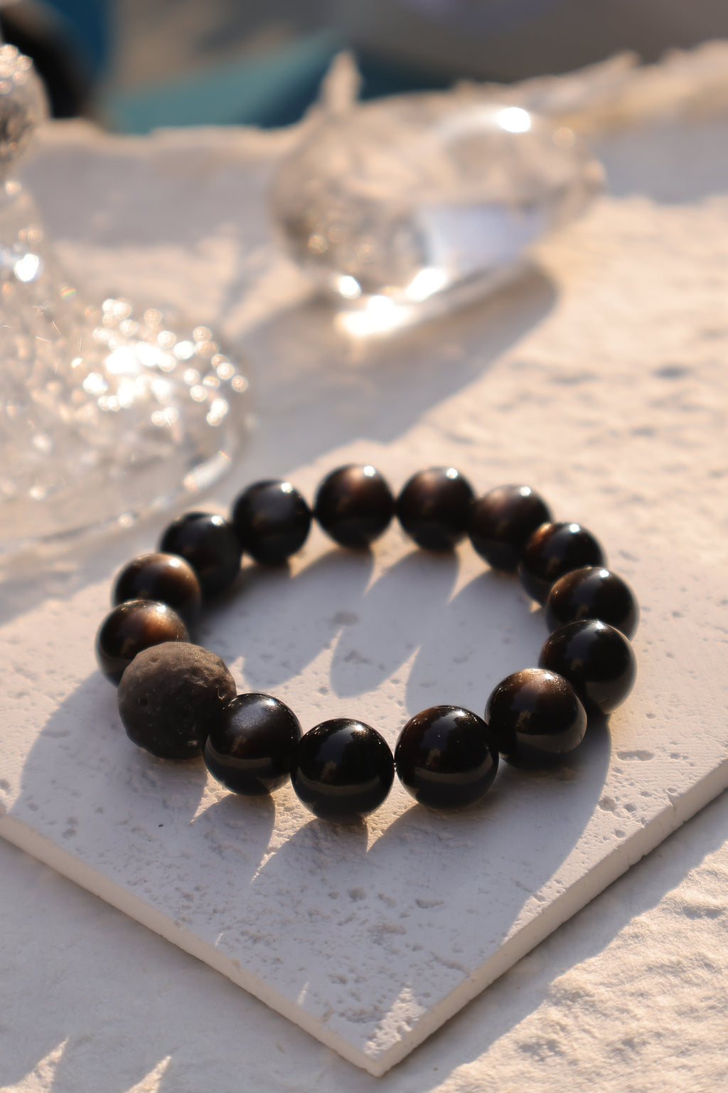 Moon-Polished Silver Sheen Obsidian and Silver Sheen Obsidian Bracelet