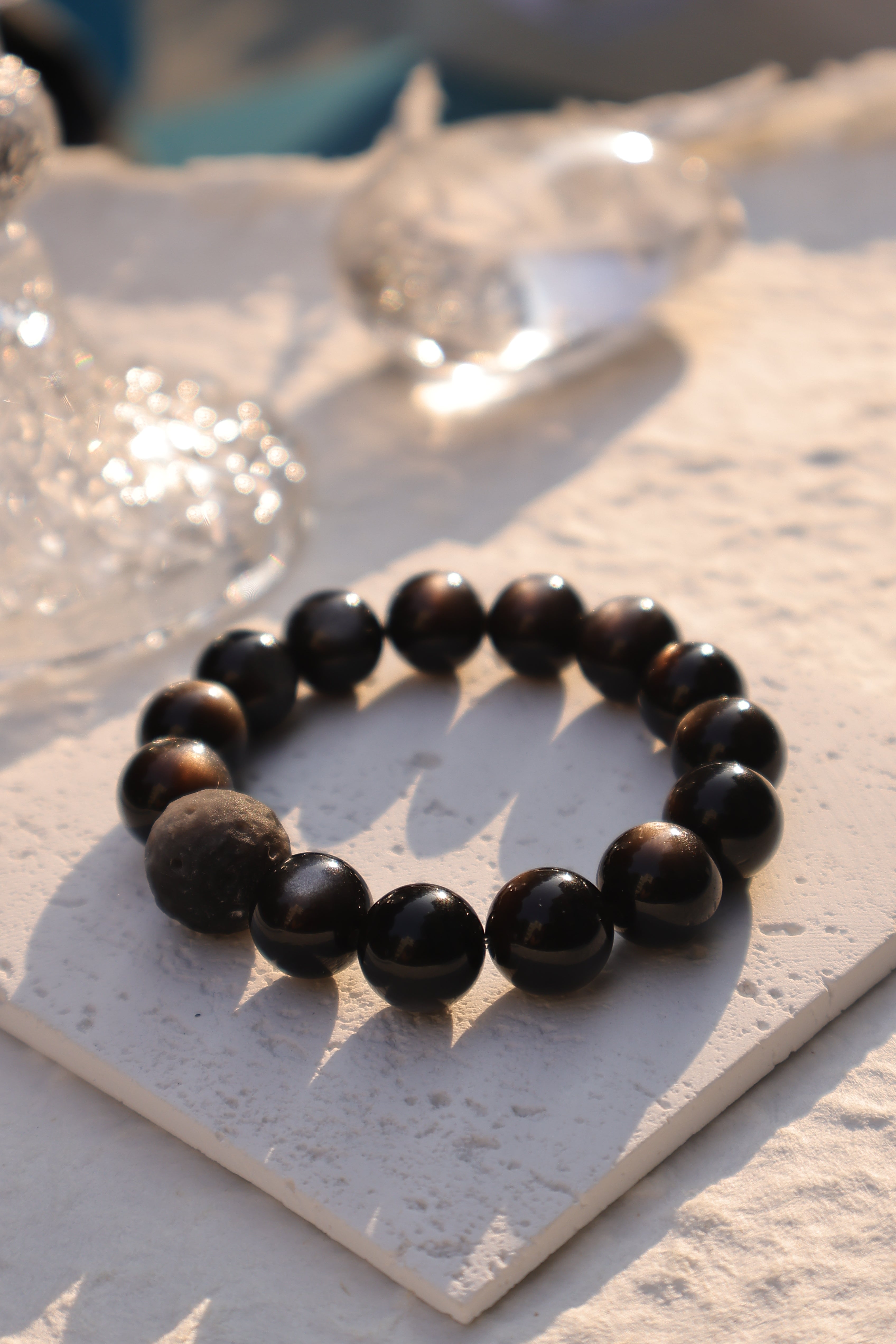 Moon-Polished Silver Sheen Obsidian and Silver Sheen Obsidian Bracelet