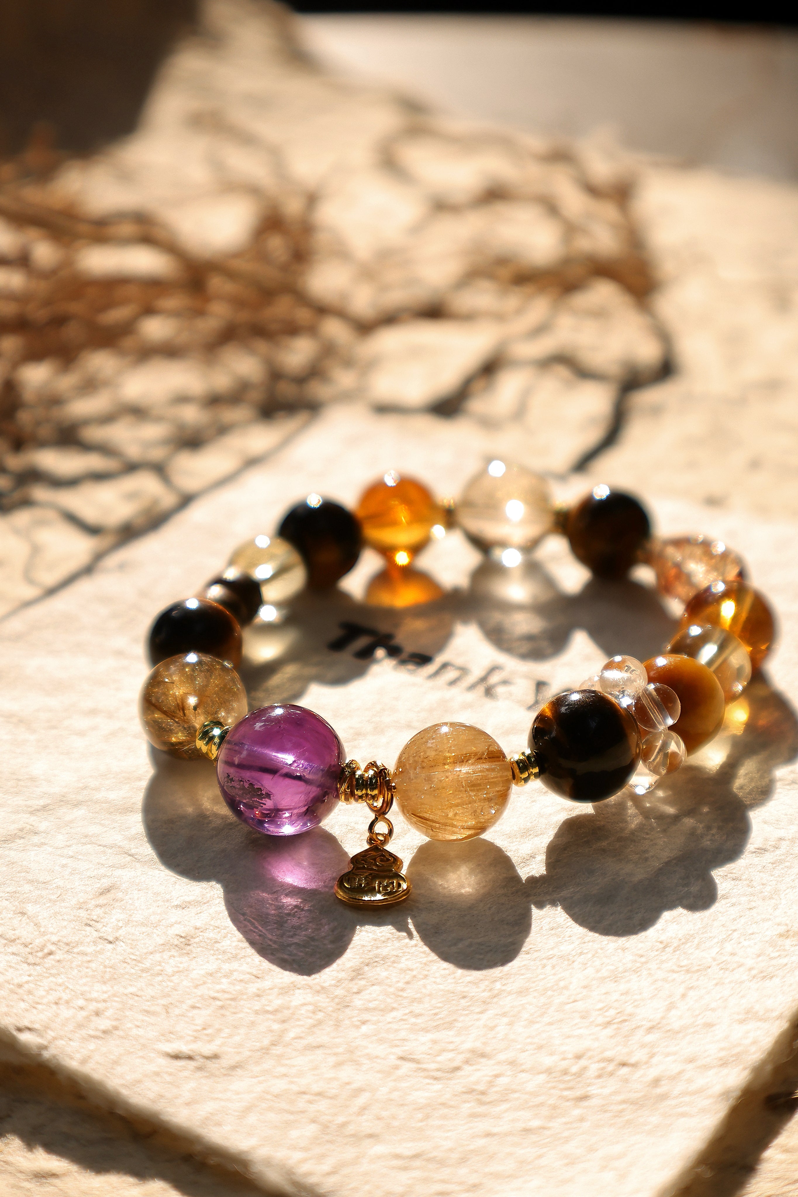 Tiger's Eye, Citrine, Amethyst & Rutilated Quartz Bracelet