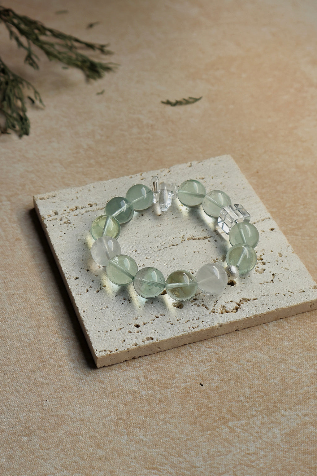 Green Fluorite and Clear Quartz Bracelet