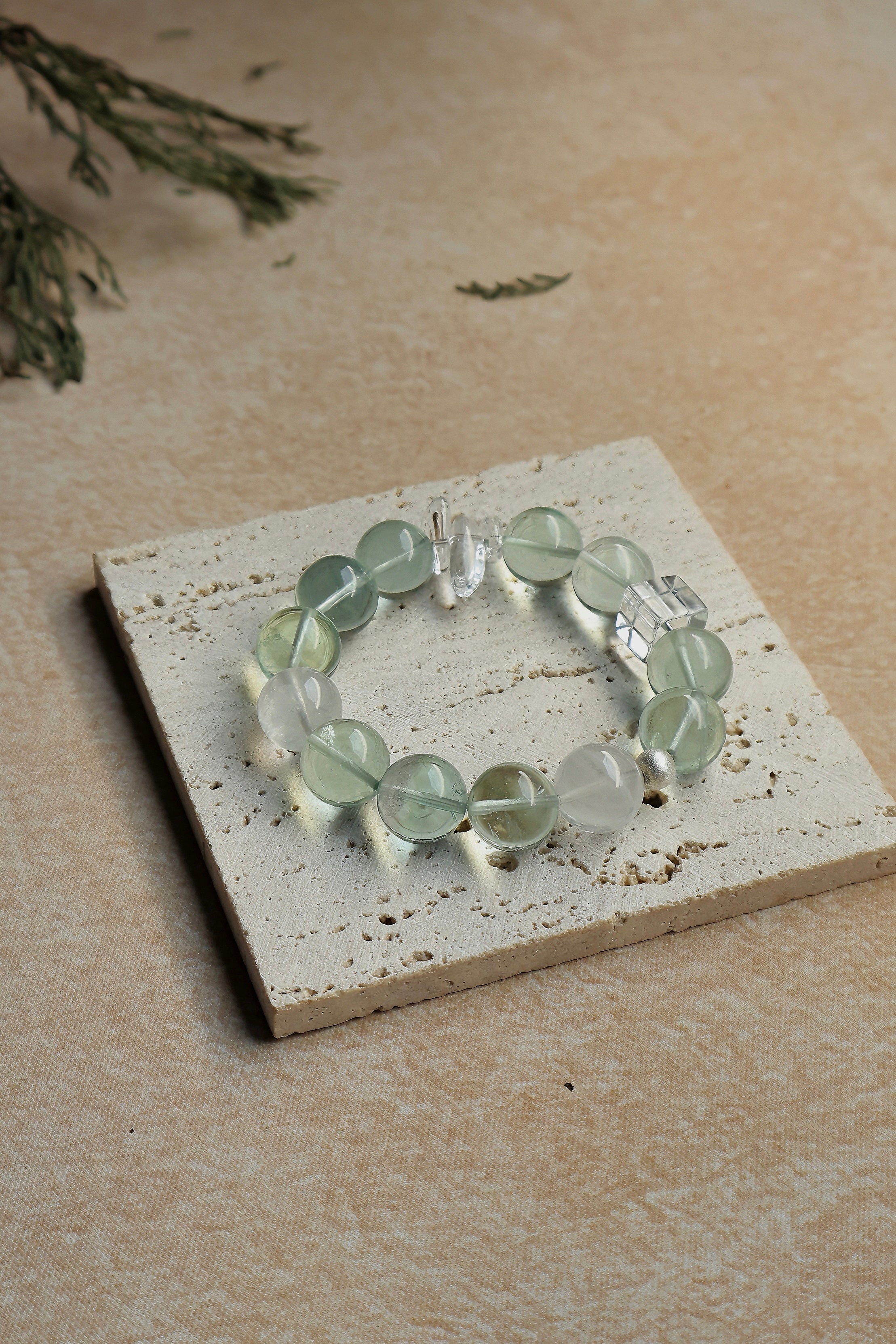 Green Fluorite and Clear Quartz Bracelet