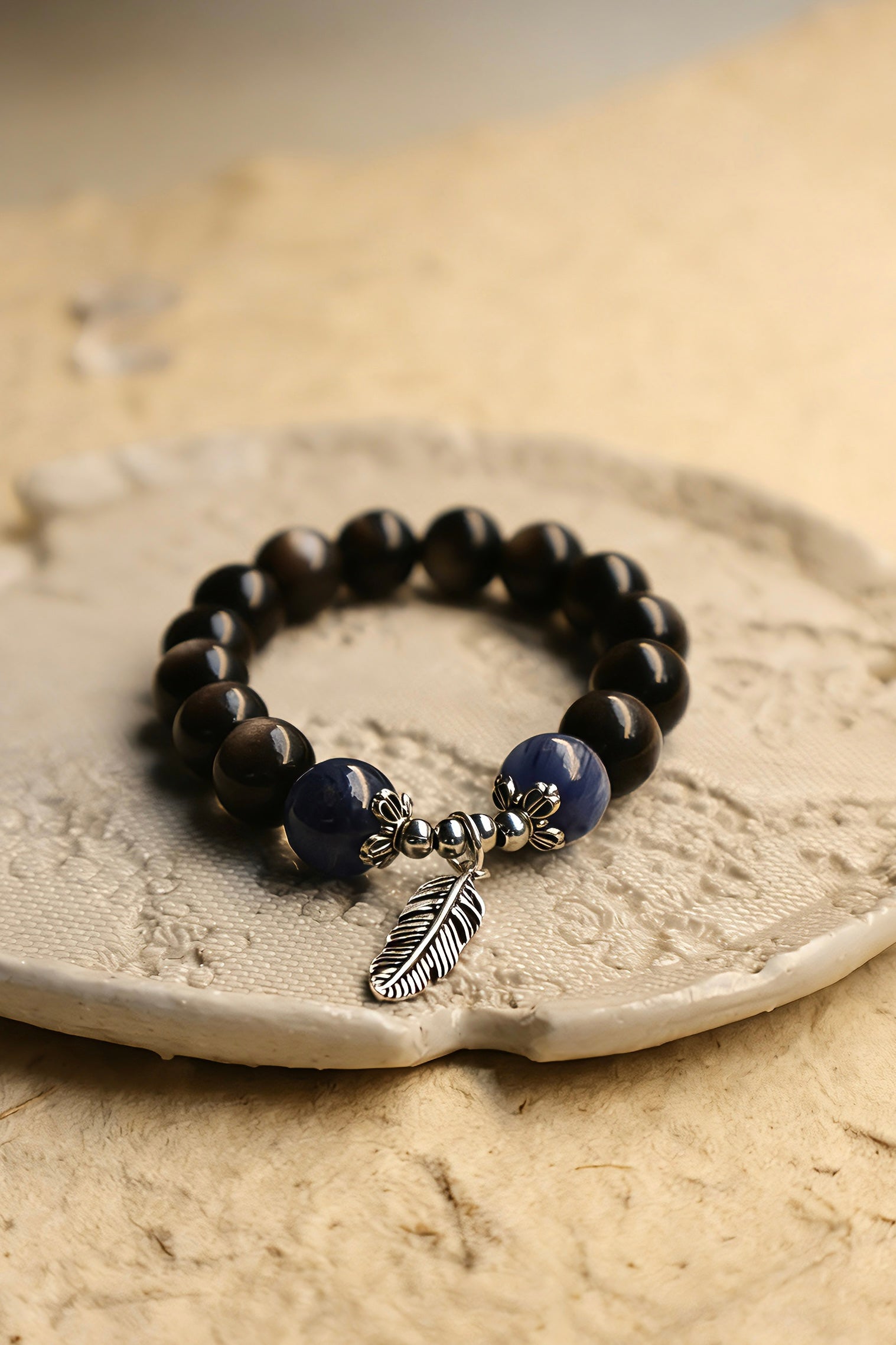 Silver Sheen Obsidian and Kyanite Bracelet