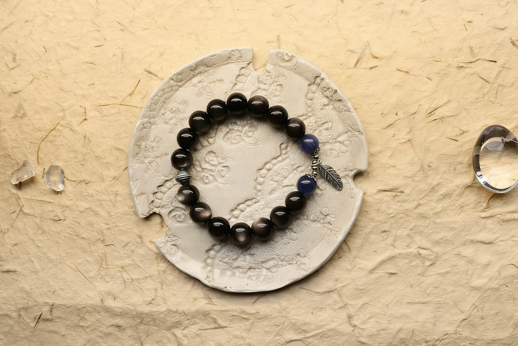 Silver Sheen Obsidian and Kyanite Bracelet