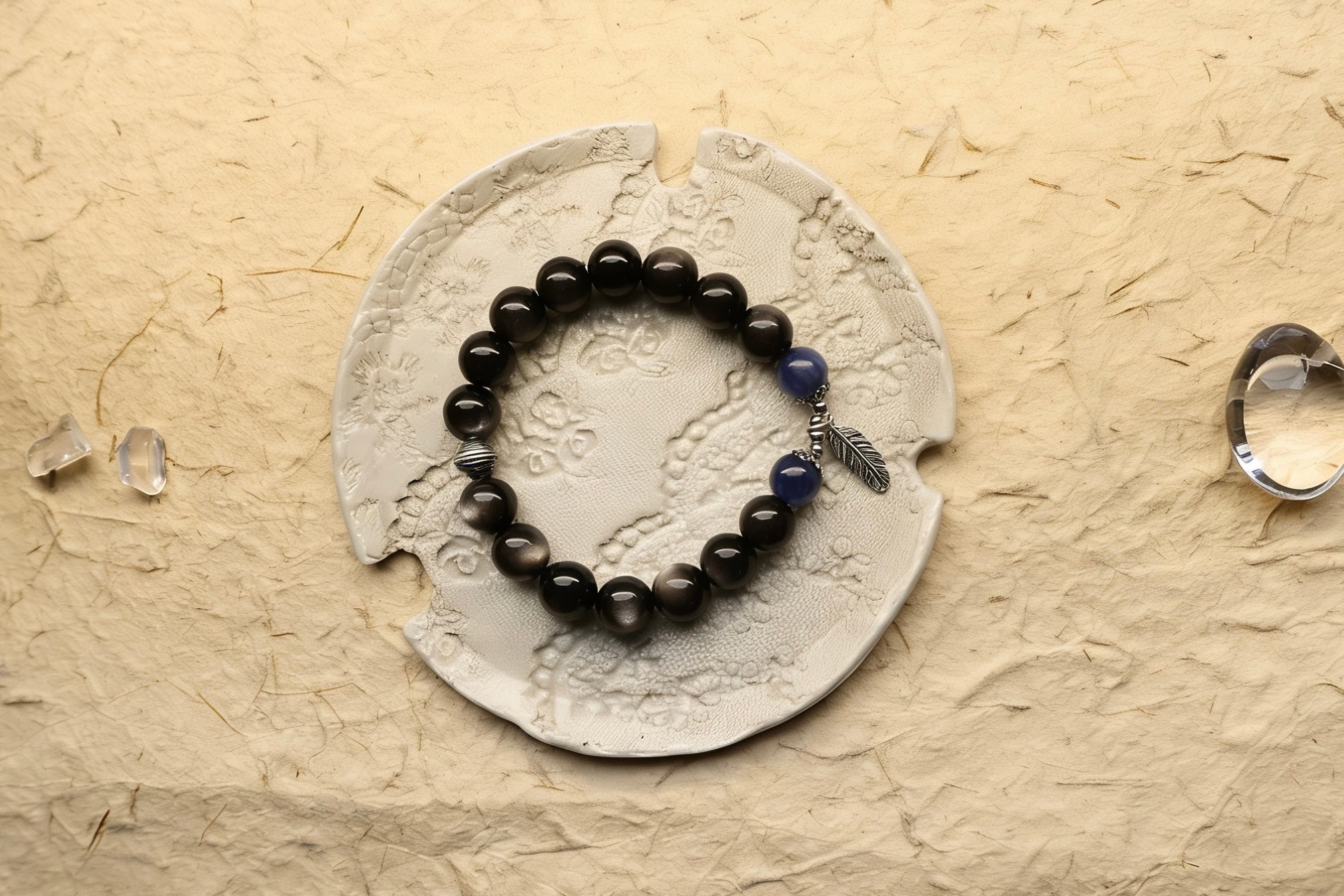 Silver Sheen Obsidian and Kyanite Bracelet