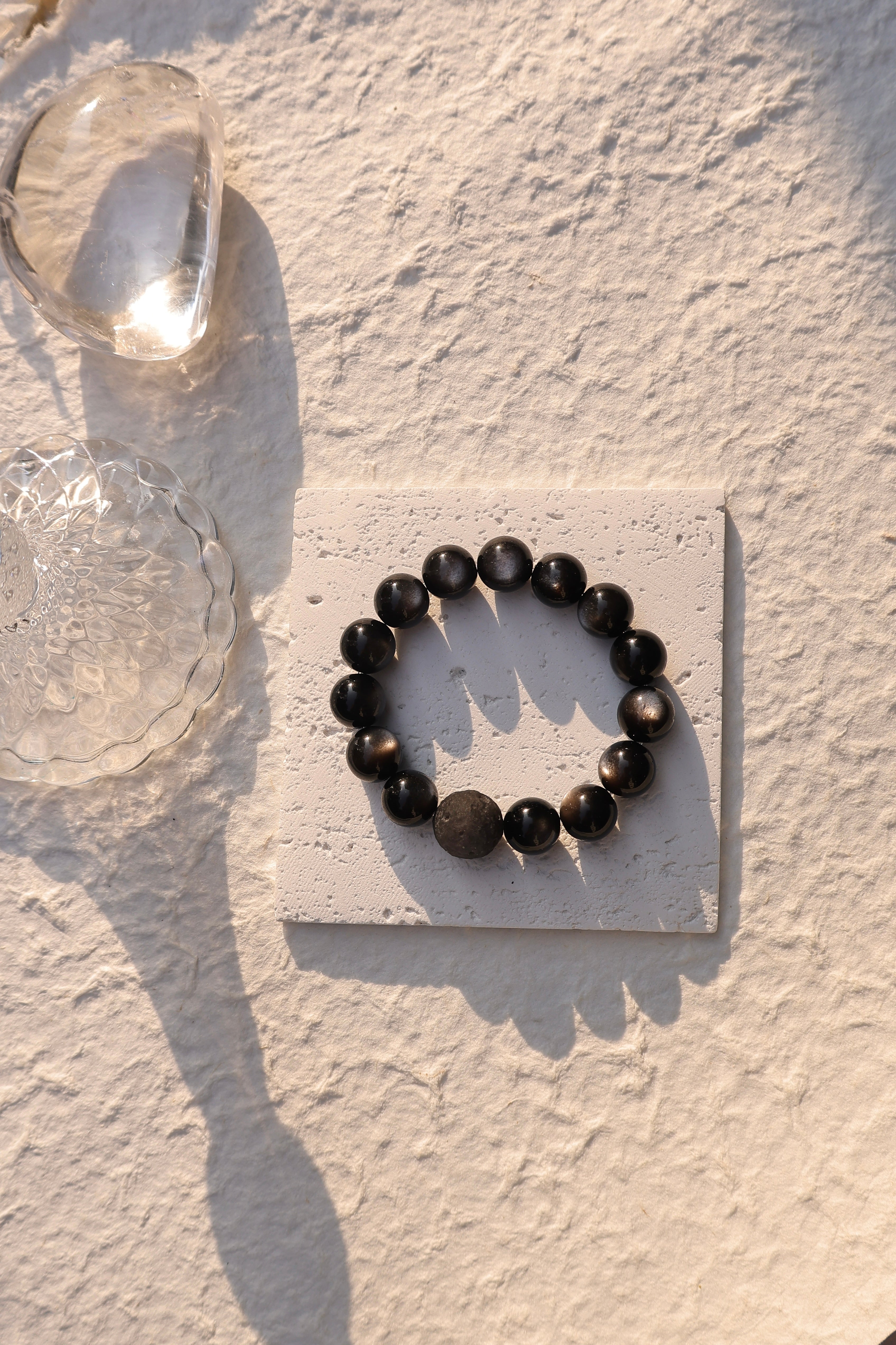 Moon-Polished Silver Sheen Obsidian and Silver Sheen Obsidian Bracelet