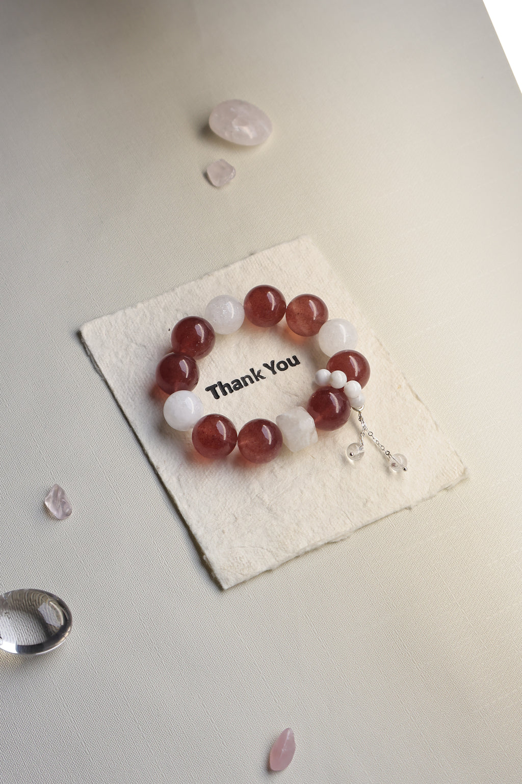 Strawberry Quartz and White Phantom Quartz Bracelet