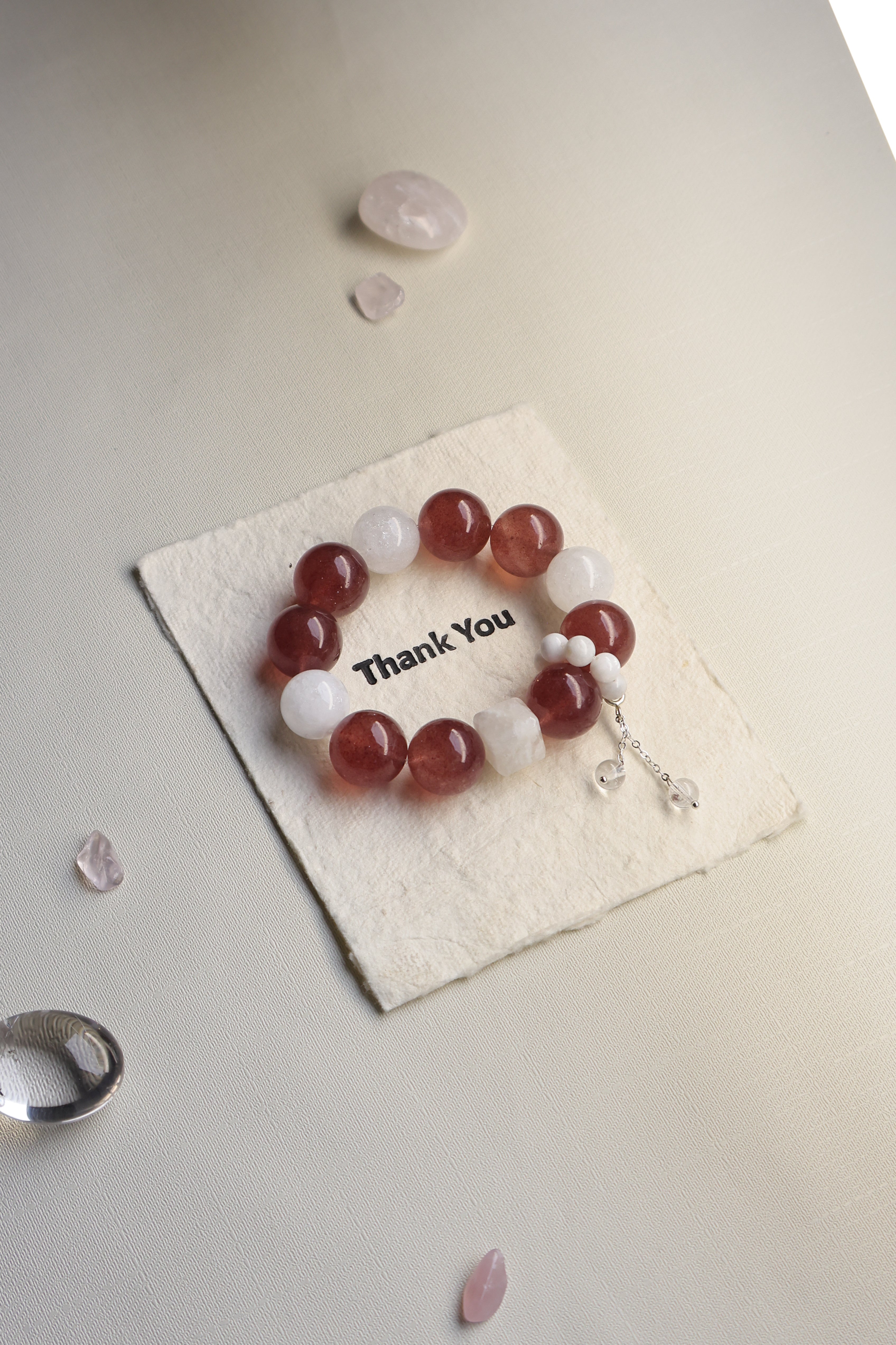 Strawberry Quartz and White Phantom Quartz Bracelet