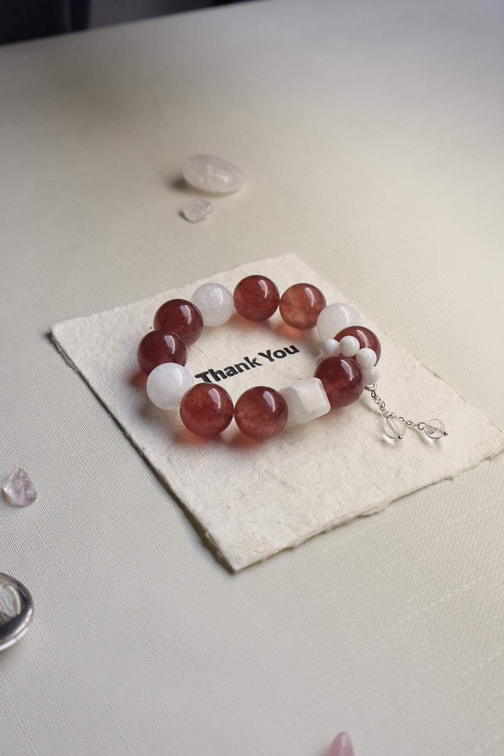 Strawberry Quartz and White Phantom Quartz Bracelet