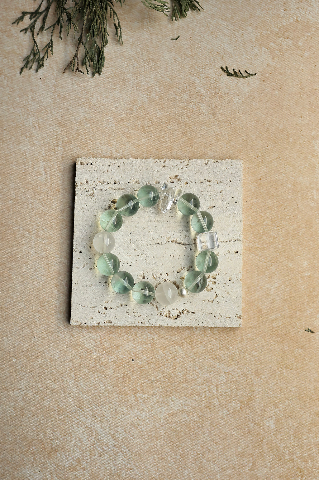 Green Fluorite and Clear Quartz Bracelet