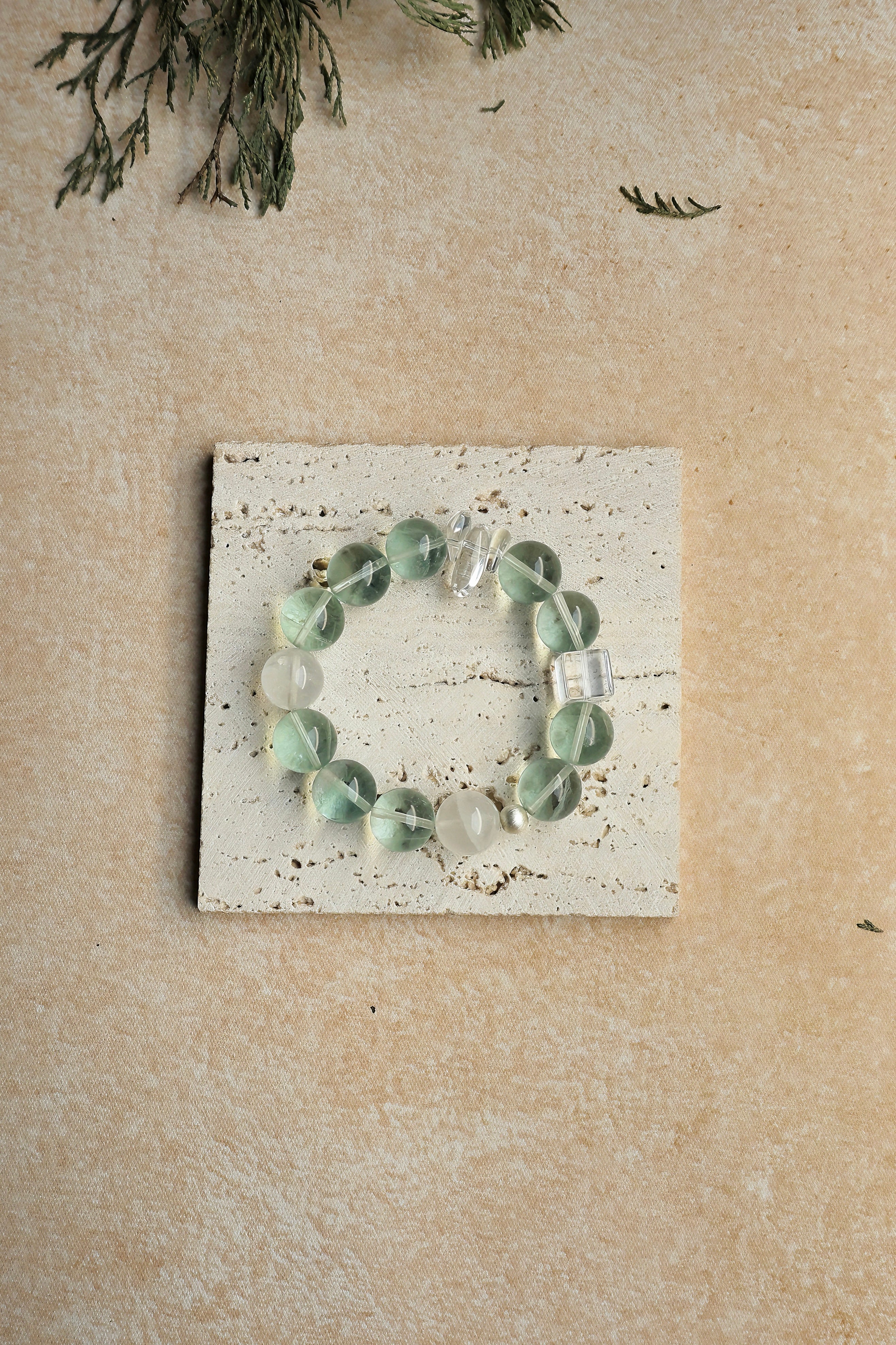 Green Fluorite and Clear Quartz Bracelet