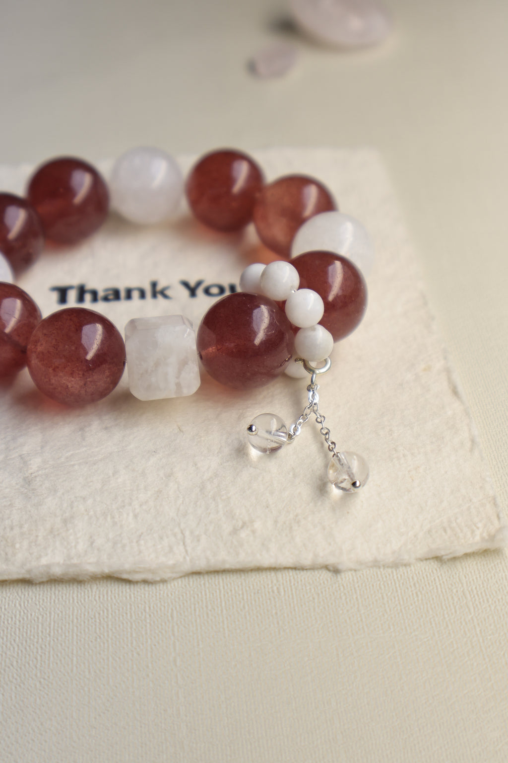 Strawberry Quartz and White Phantom Quartz Bracelet