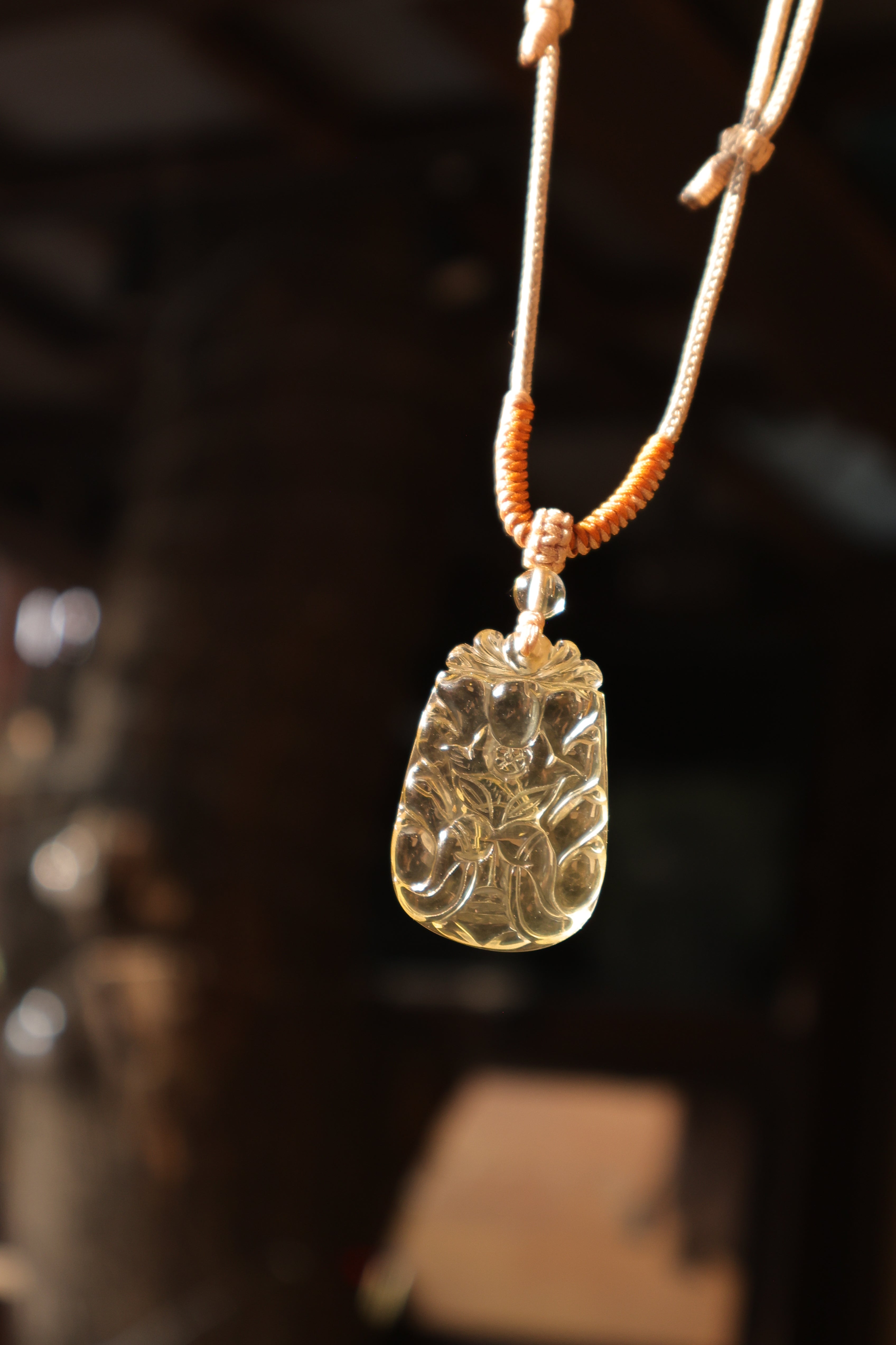 Carved Fox Citrine Pendant Necklace