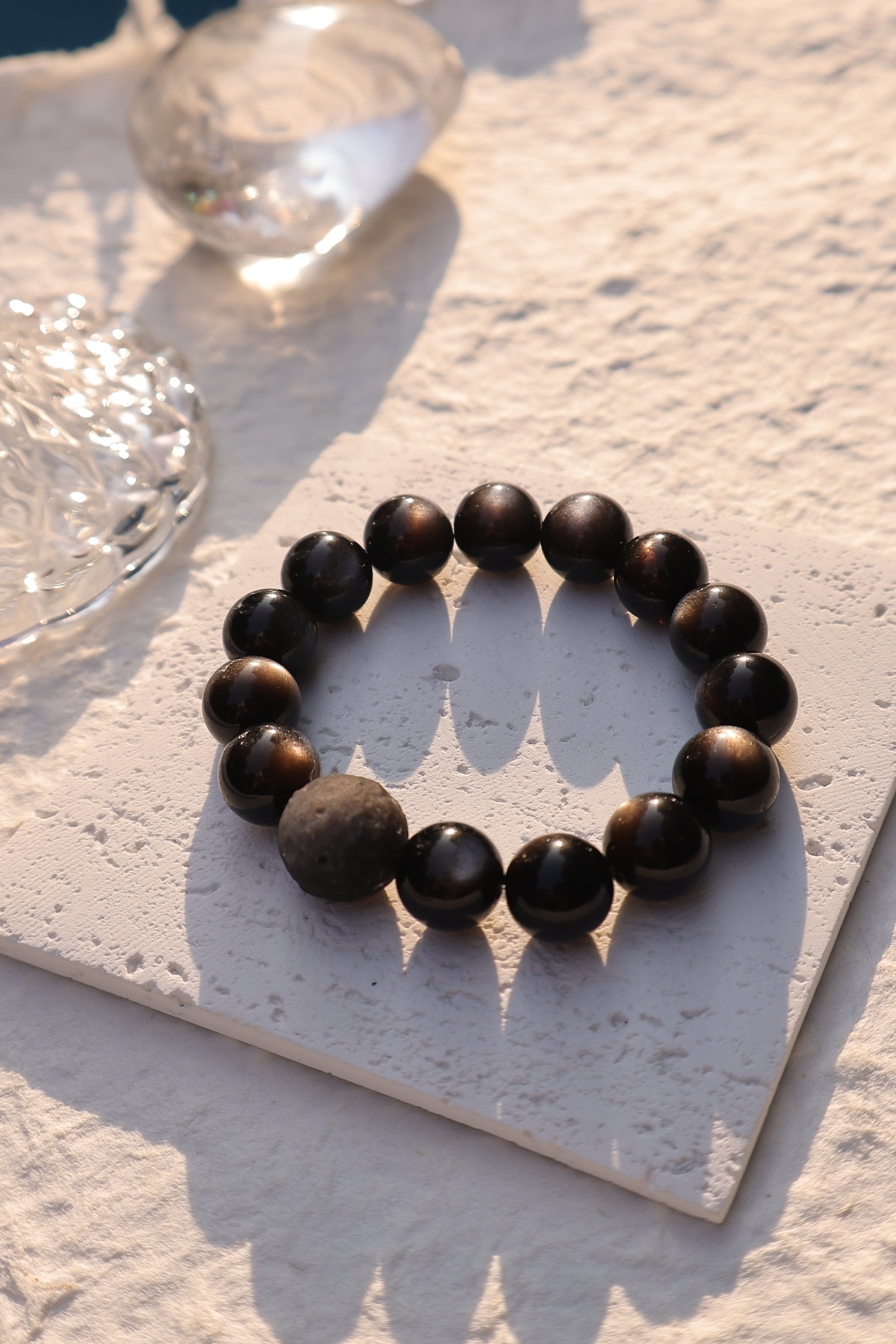 Moon-Polished Silver Sheen Obsidian and Silver Sheen Obsidian Bracelet